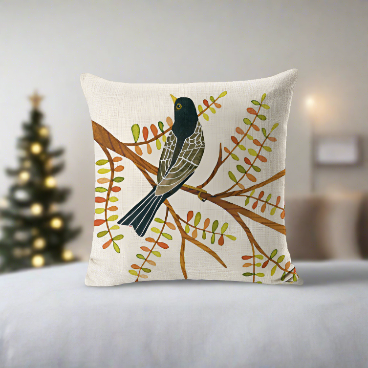 Black Bird On the Branch Pillow Cover
