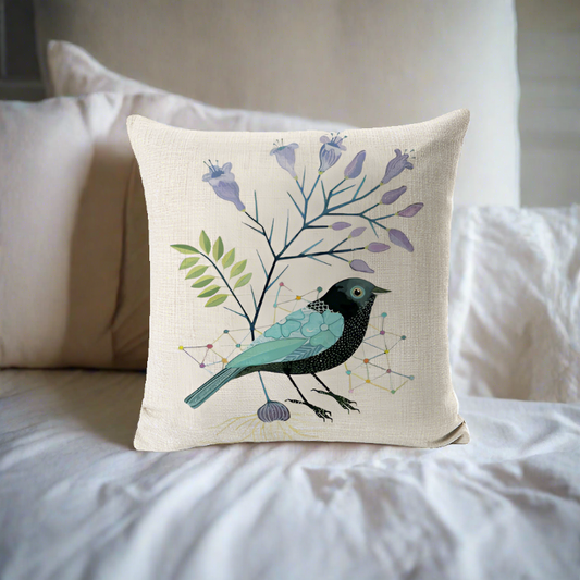 Blue Bird With Purple Flowers Pillowcase