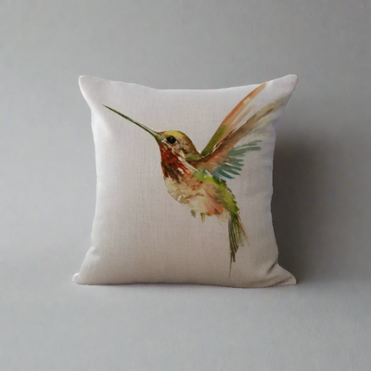 Yellow and Green Hummingbird Bird Throw Pillow Cover