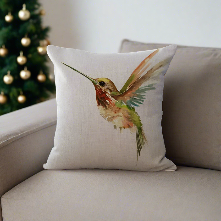 Yellow and Green Hummingbird Bird Throw Pillow Cover