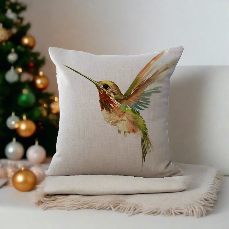 Yellow and Green Hummingbird Bird Throw Pillow Cover