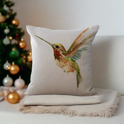 Yellow and Green Hummingbird Bird Throw Pillow Cover