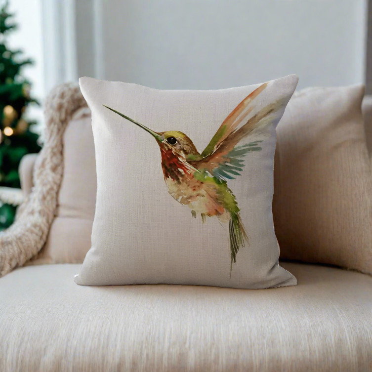 Yellow and Green Hummingbird Bird Throw Pillow Cover