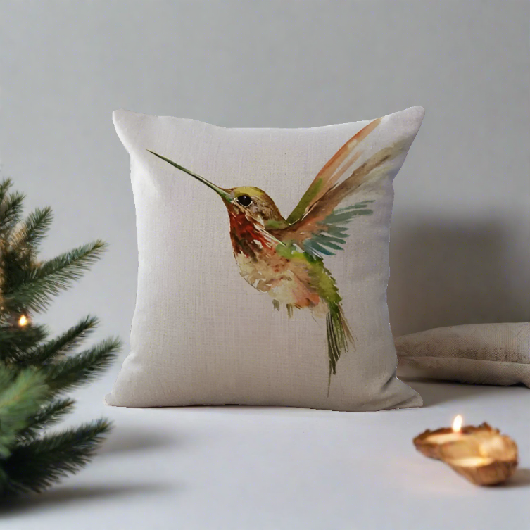 Yellow and Green Hummingbird Bird Throw Pillow Cover