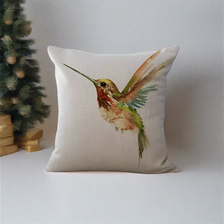 Yellow and Green Hummingbird Bird Throw Pillow Cover