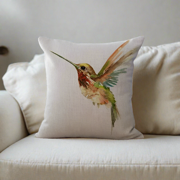 Yellow and Green Hummingbird Bird Throw Pillow Cover