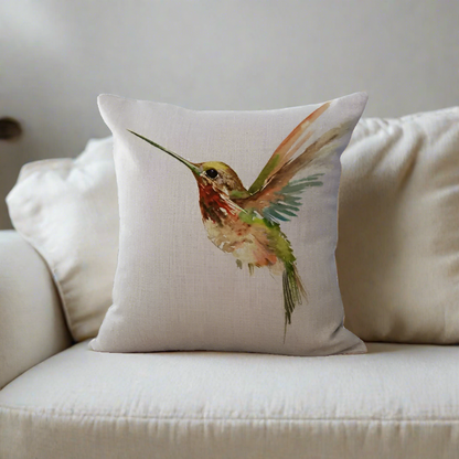 Yellow and Green Hummingbird Bird Throw Pillow Cover