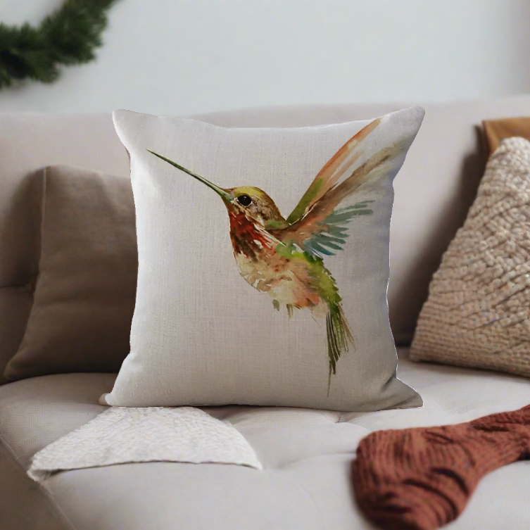 Yellow and Green Hummingbird Bird Throw Pillow Cover