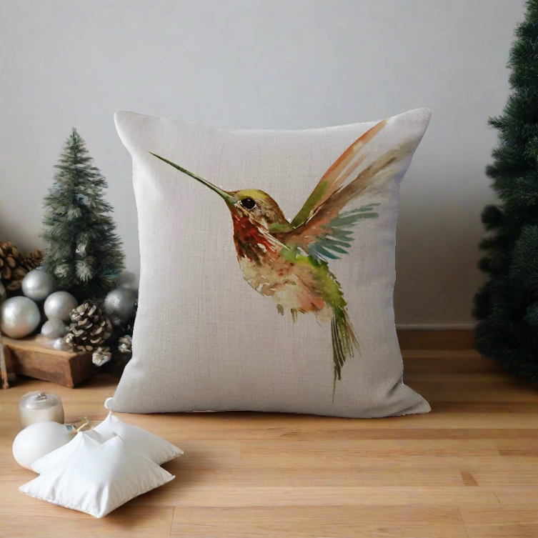 Yellow and Green Hummingbird Bird Throw Pillow Cover
