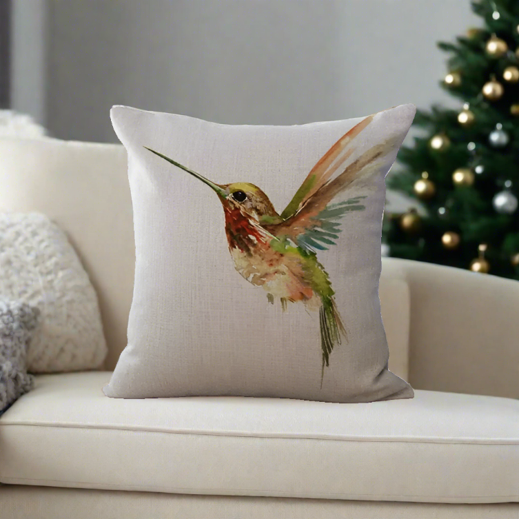 Yellow and Green Hummingbird Bird Throw Pillow Cover