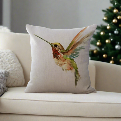 Yellow and Green Hummingbird Bird Throw Pillow Cover
