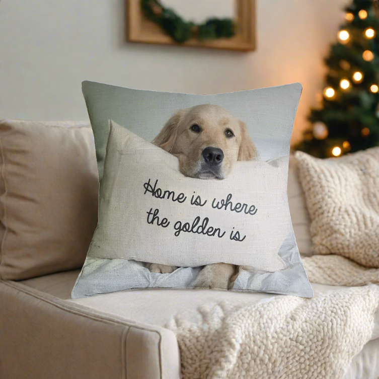 Home is Where Golden is Golden Retriever Throw Pillow Cover