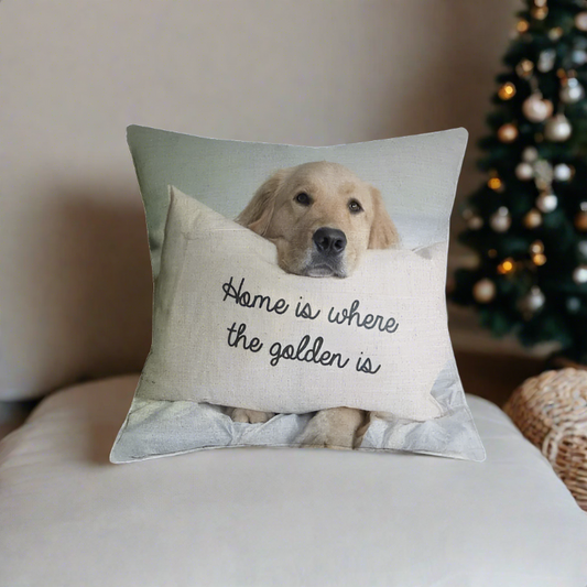 Home is Where Golden is Golden Retriever Throw Pillow Cover