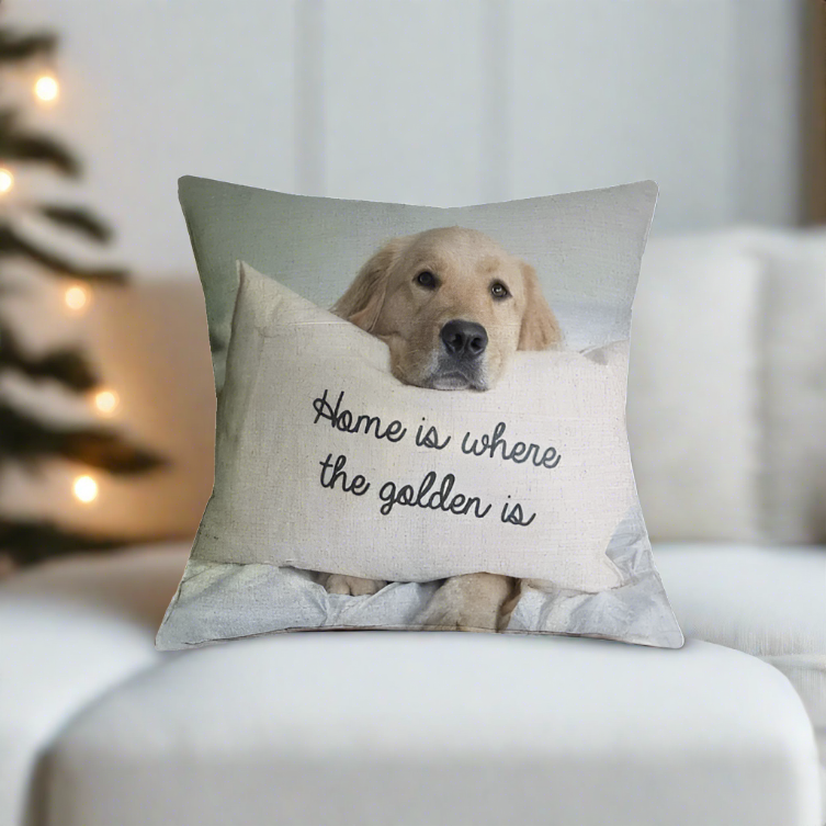 Home is Where Golden is Golden Retriever Throw Pillow Cover