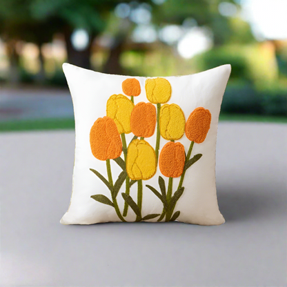 Embroidery Tulip Floral Throw Pillow Cover