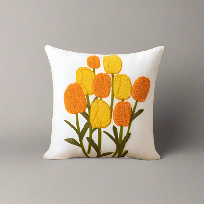 Embroidery Tulip Floral Throw Pillow Cover