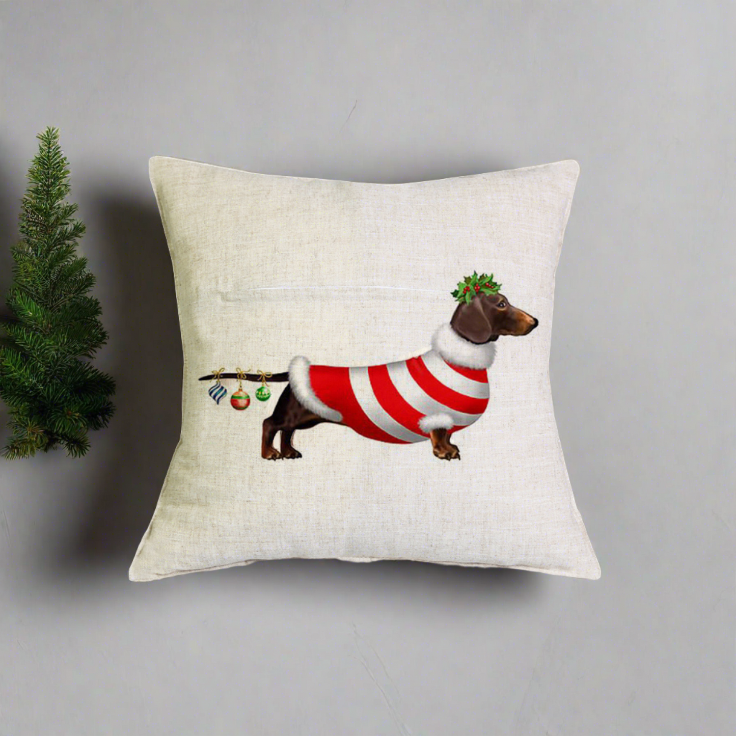 Christmas Dachshund - Red White Santa Shirt Pillow Cover