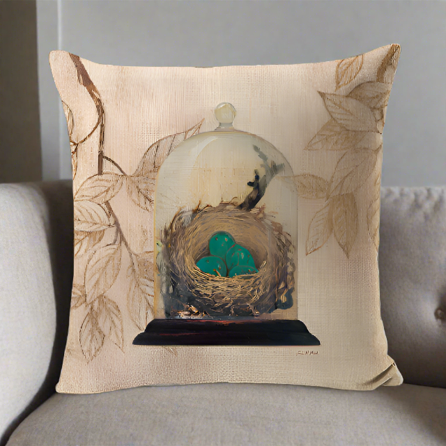 Bird Nest Vintage Throw Pillow Cover | Pillowcase