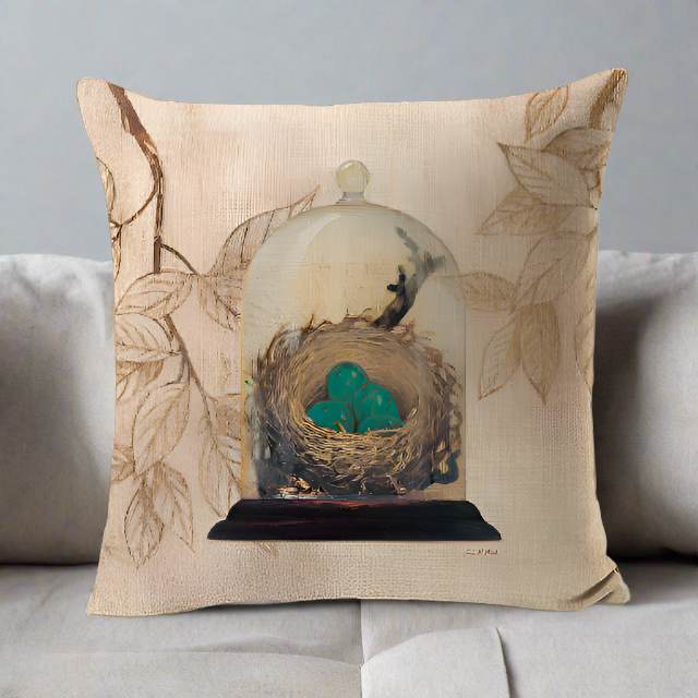 Bird Nest Vintage Throw Pillow Cover | Pillowcase