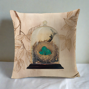Bird Nest Vintage Pillow Cover