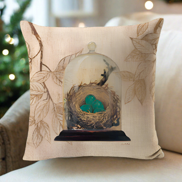 Bird Nest Vintage Throw Pillow Cover | Pillowcase