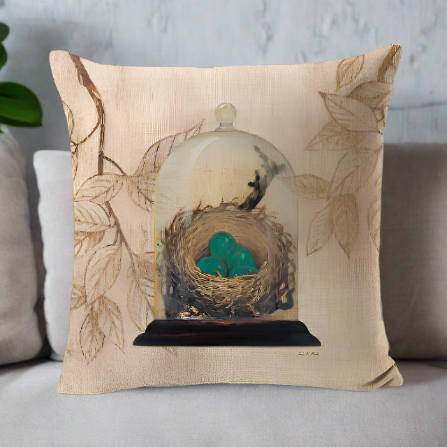 Bird Nest Vintage Throw Pillow Cover | Pillowcase