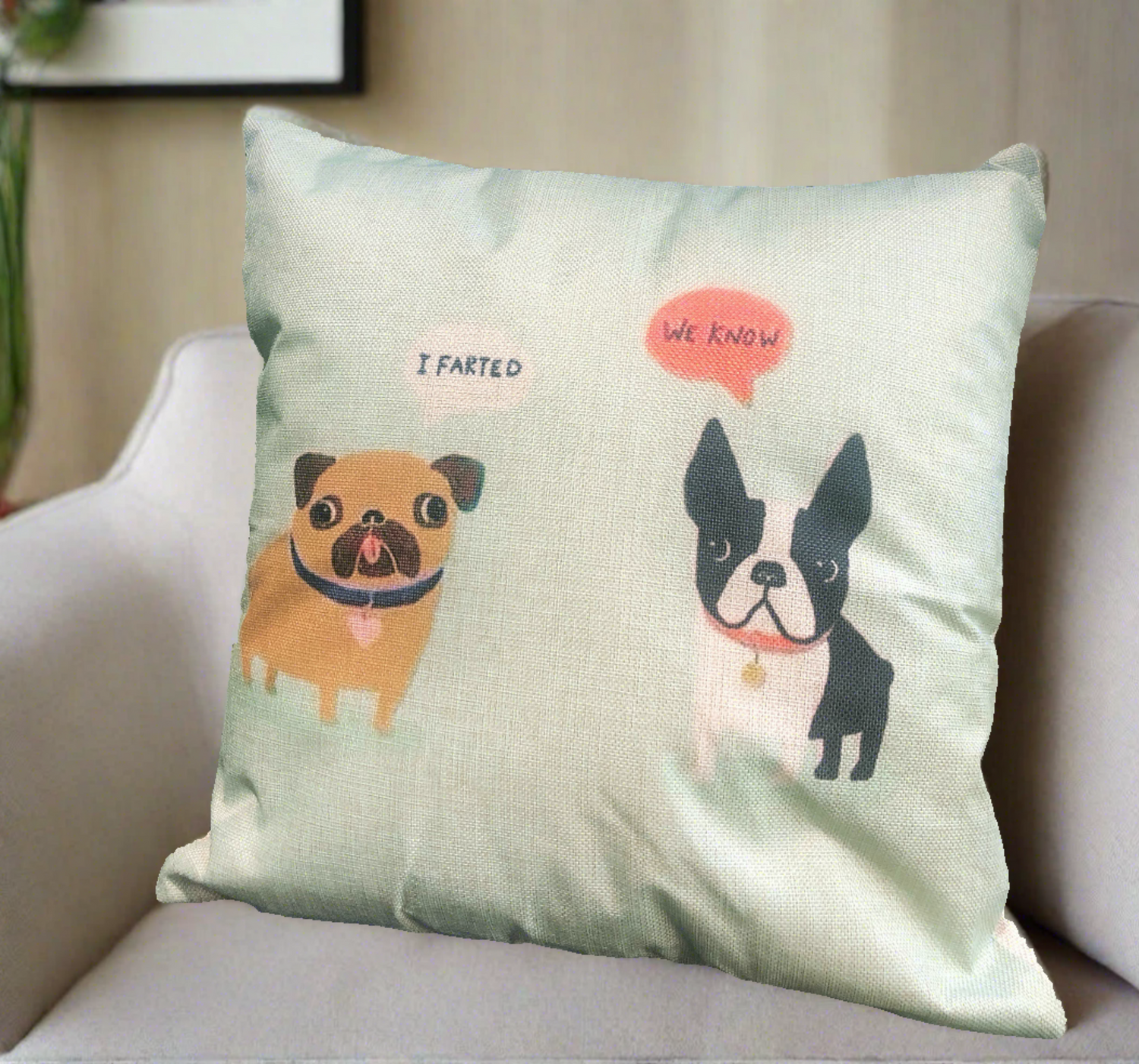 Pug I Farted With Frenchie Funny Quote Throw Pillow Cover