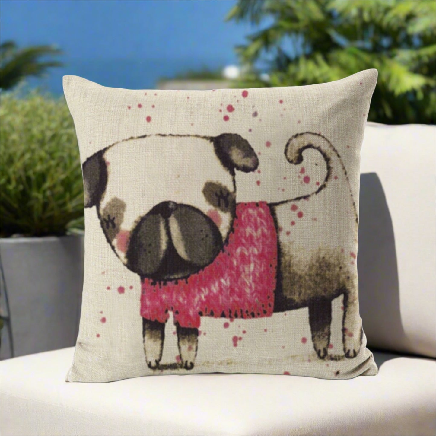 Pug Cartoon Throw Pillow Cover