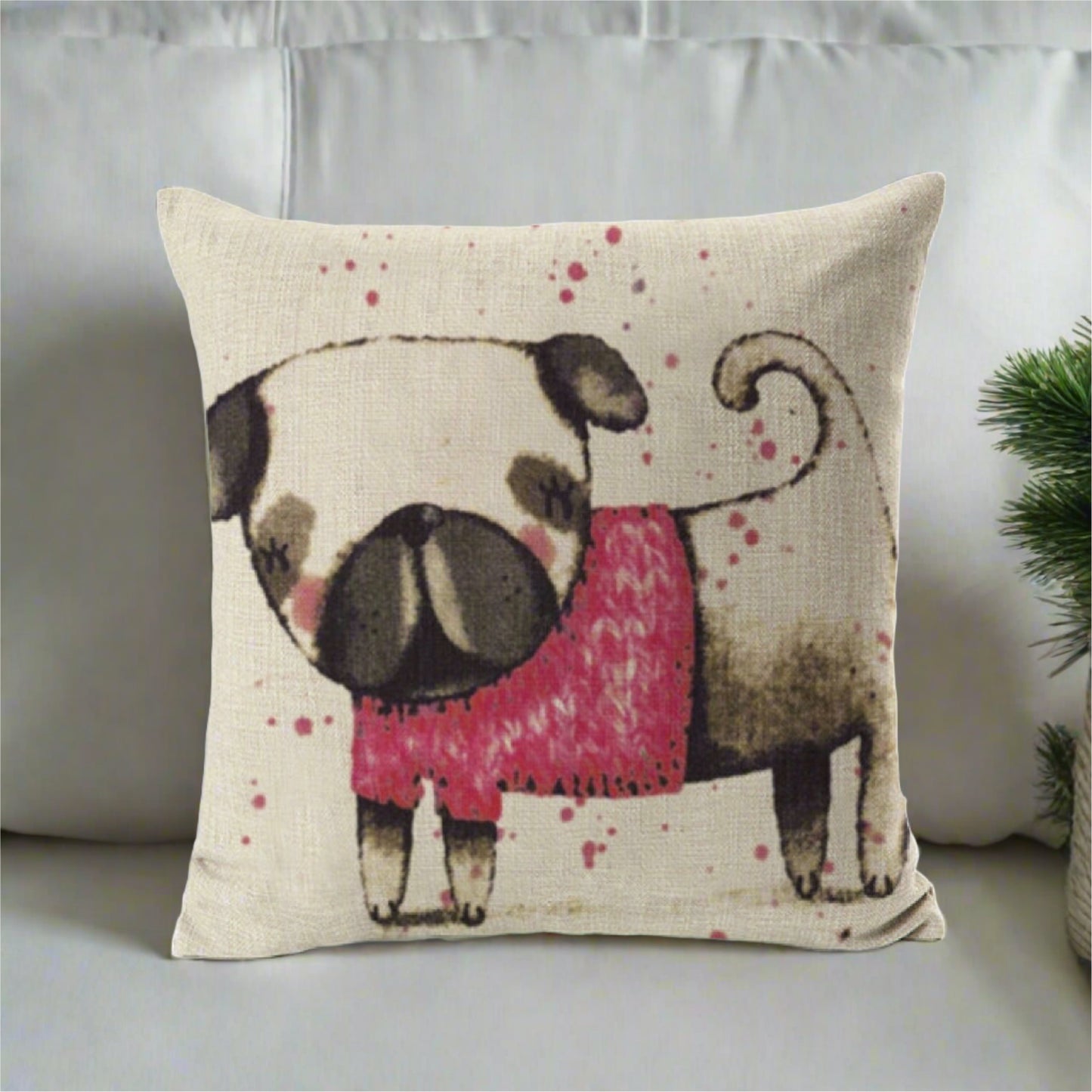 Pug Cartoon Throw Pillow Cover