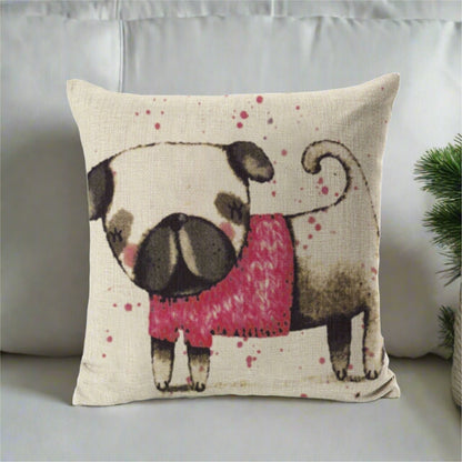 Pug Cartoon Throw Pillow Cover