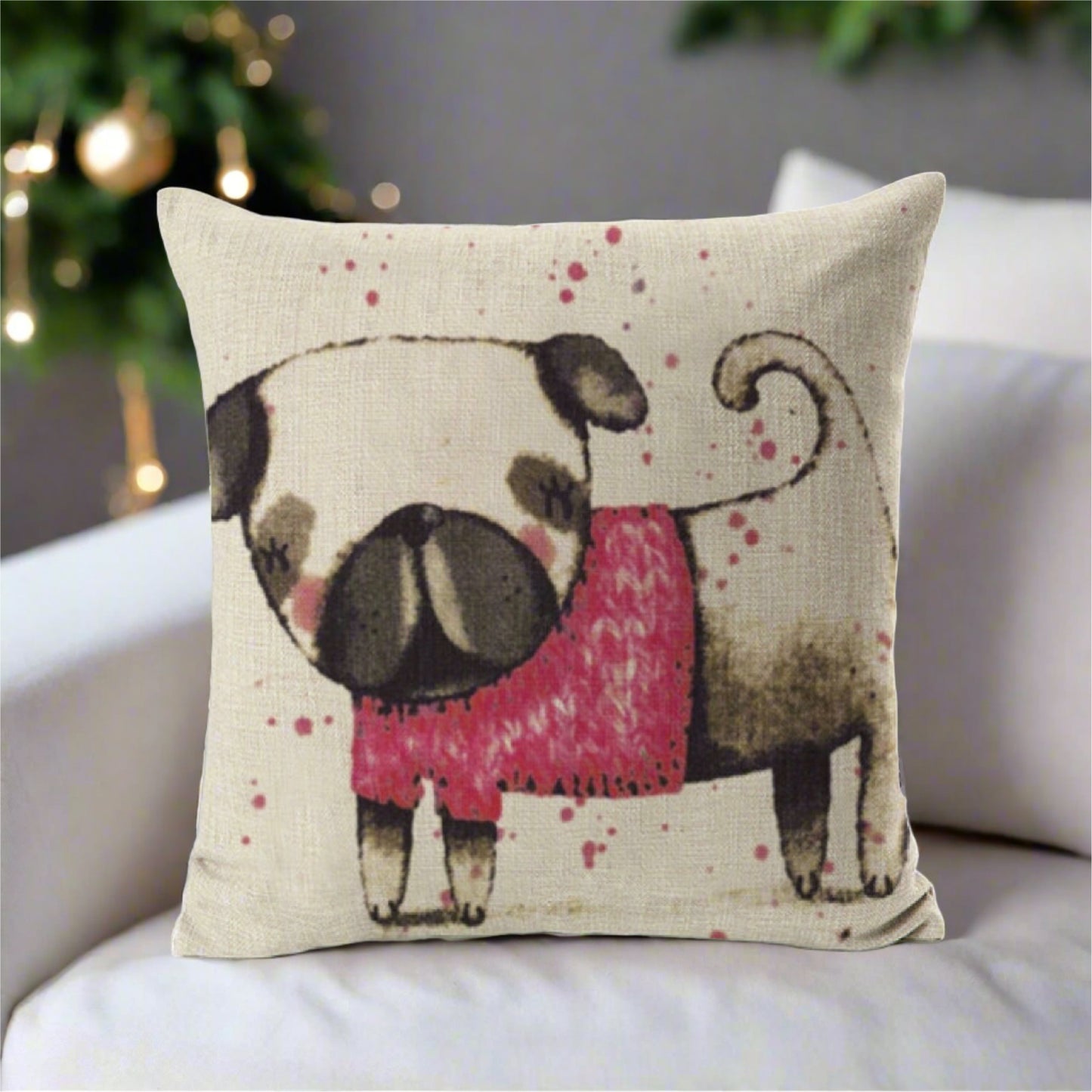 Pug Cartoon Throw Pillow Cover