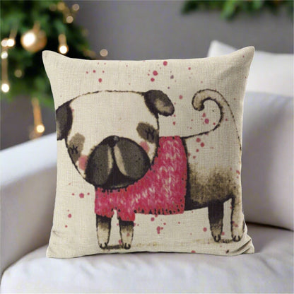 Pug Cartoon Throw Pillow Cover
