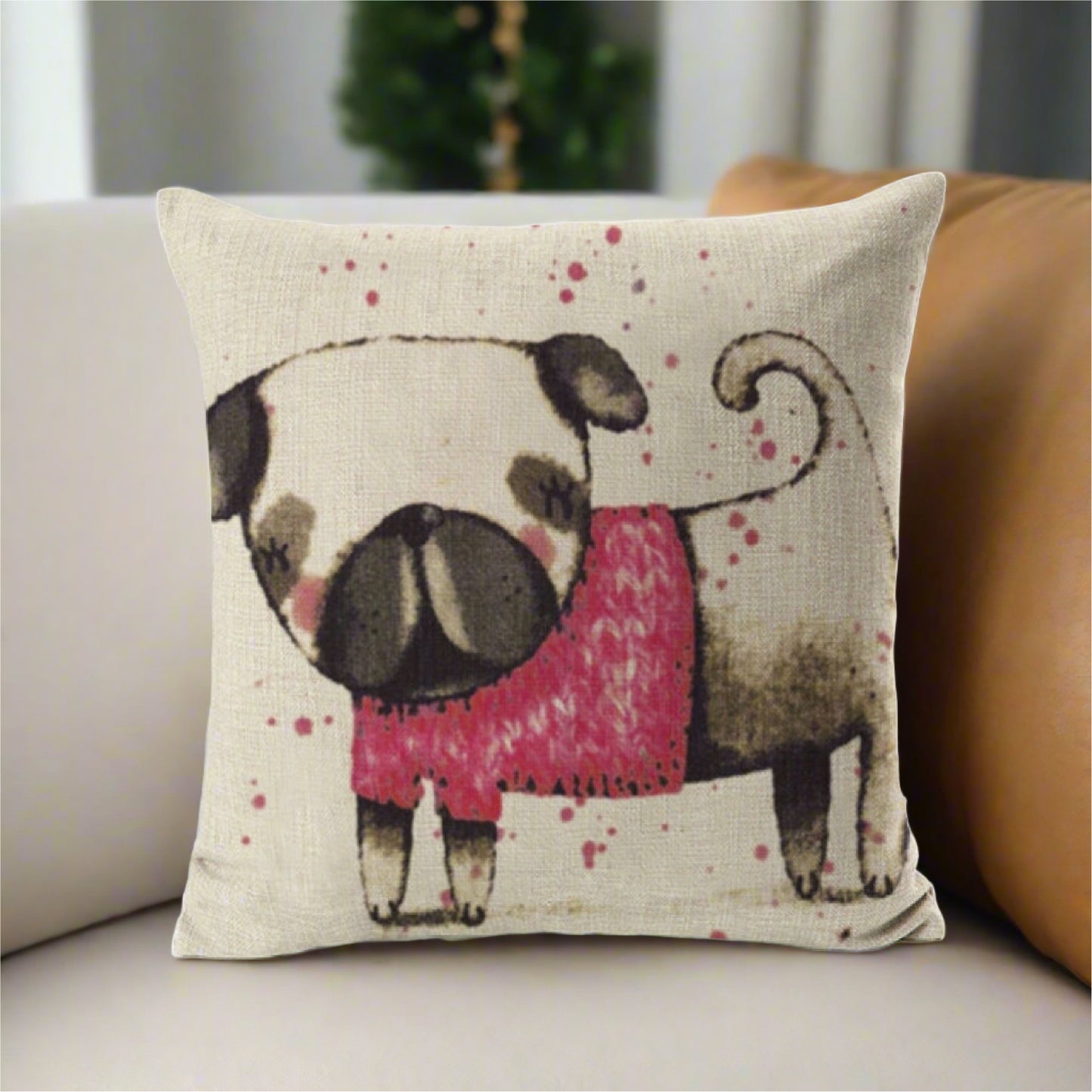 Pug Cartoon Throw Pillow Cover
