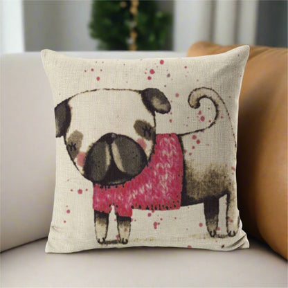 Pug Cartoon Throw Pillow Cover