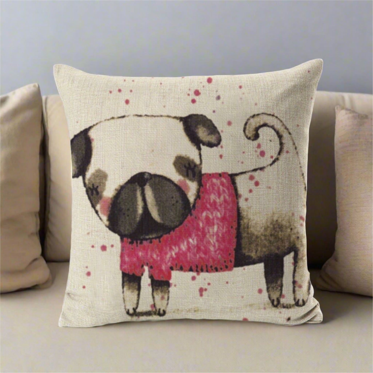 Pug Cartoon Throw Pillow Cover