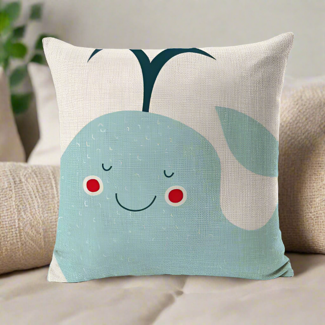 Kids Cartoon Whale Cushion Cover Ocean Sea Animal Throw Pillow Cover