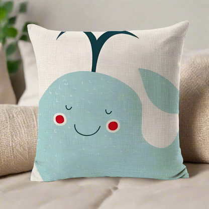 Kids Cartoon Whale Cushion Cover Ocean Sea Animal Throw Pillow Cover
