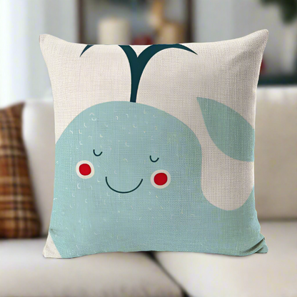 Kids Cartoon Whale Cushion Cover Ocean Sea Animal Throw Pillow Cover