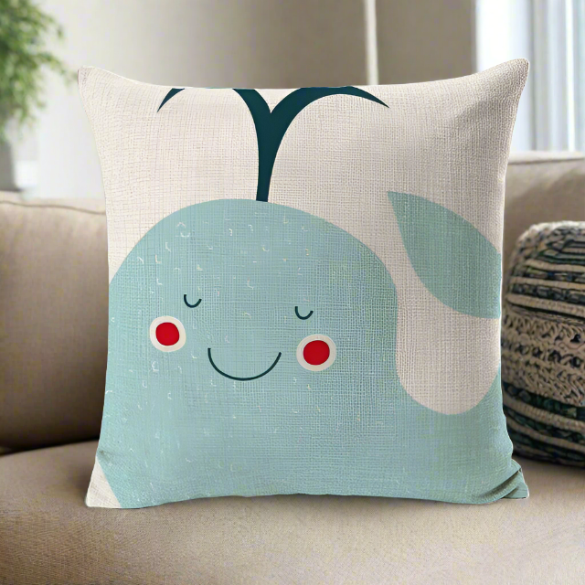 Kids Cartoon Whale Cushion Cover Ocean Sea Animal Throw Pillow Cover