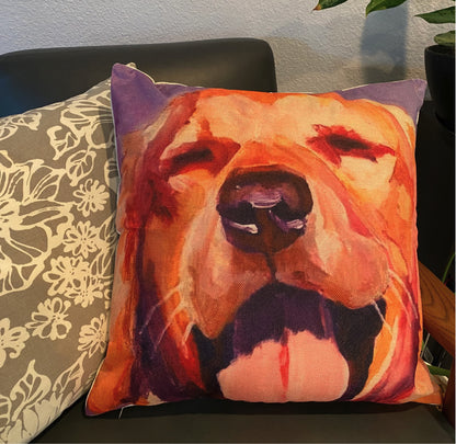 Purple Golden Retriever Happy Face Pillow Cover
