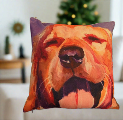 Purple Golden Retriever Happy Face Pillow Cover