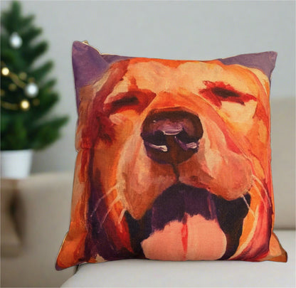 Purple Golden Retriever Happy Face Pillow Cover