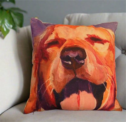 Purple Golden Retriever Happy Face Pillow Cover