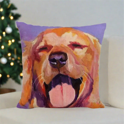 Purple Golden Retriever Happy Face Pillow Cover