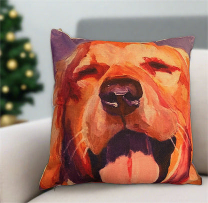 Purple Golden Retriever Happy Face Pillow Cover