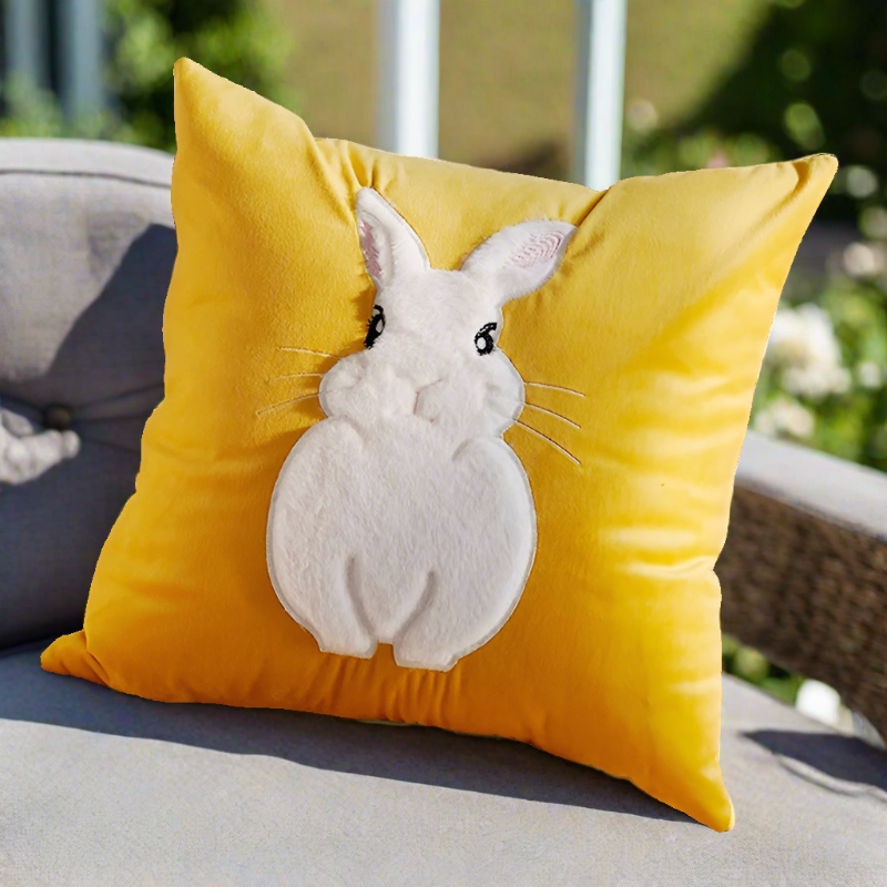 Embroidery Blue Rabbit Throw Pillow Cover
