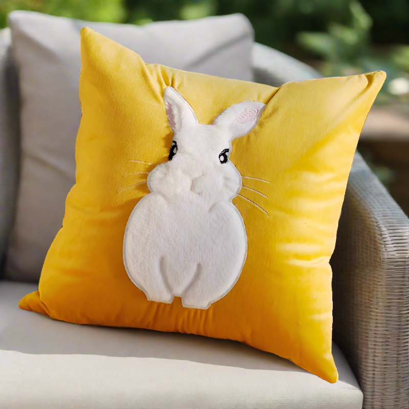 Embroidery Blue Rabbit Throw Pillow Cover
