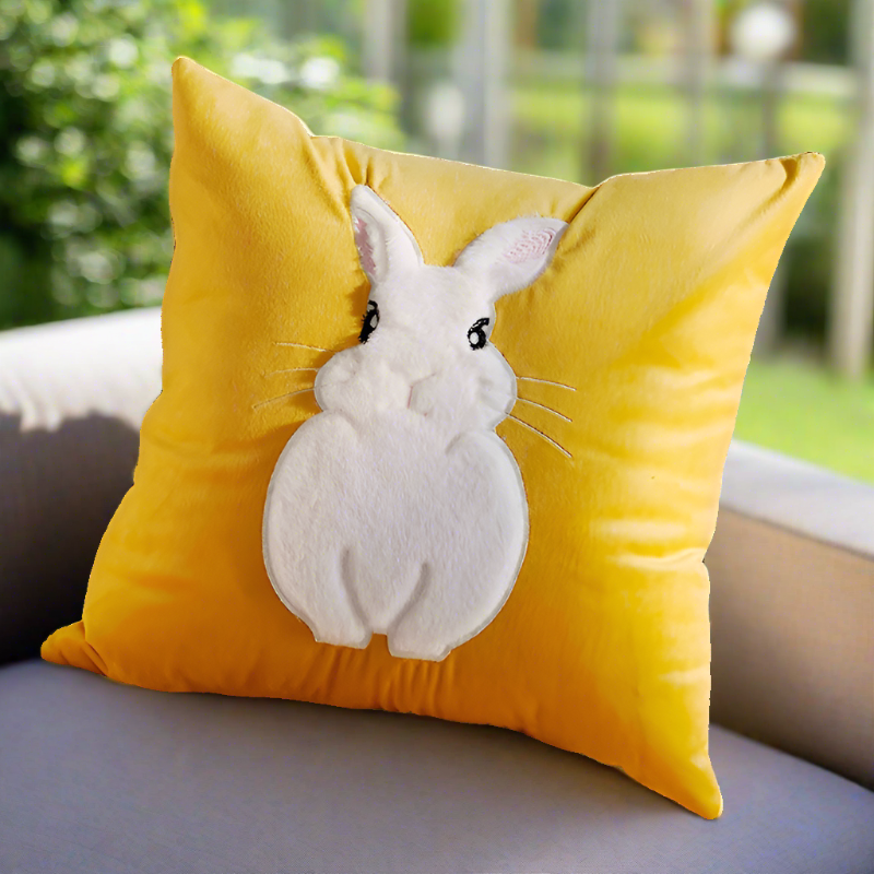 Embroidery Blue Rabbit Throw Pillow Cover