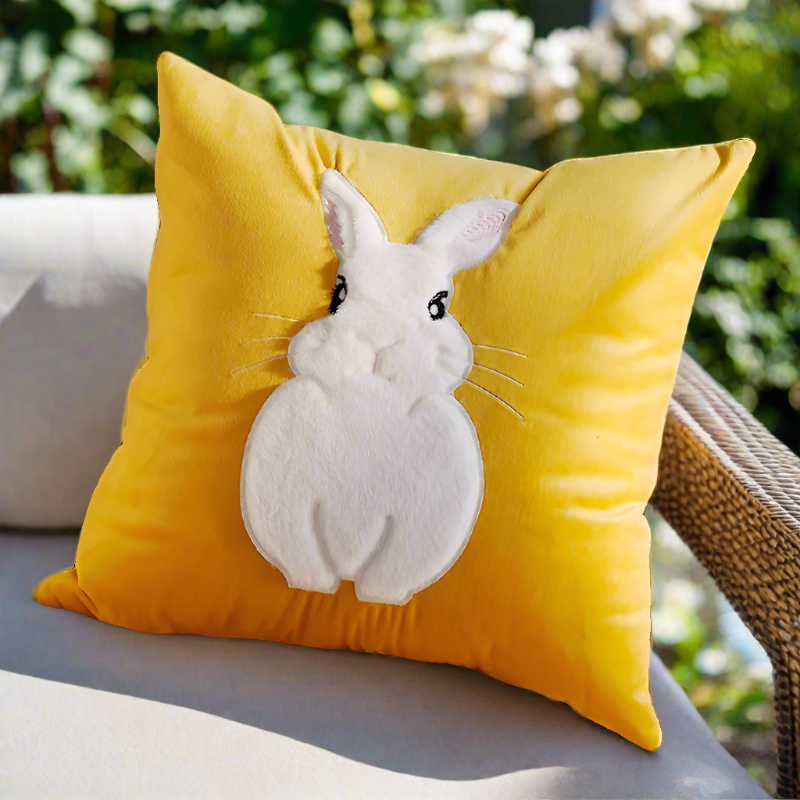 Embroidery Blue Rabbit Throw Pillow Cover