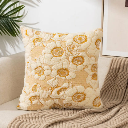 Yellow Vase Embroidery Flower Throw Pillow Cover